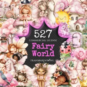 Fairy World Watercolor Clipart Bundle - 523+ transparent PNG, Whimsical fairy garden graphics, Unicorn png, Commercial use, Digital download