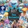 Sea Animals Watercolor Clipart Bundle - 832+ transparent PNG, Marine wildlife graphics, Ocean creature art, Commercial use, Digital download