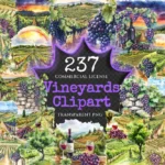 Vineyards Watercolor Clipart Bundle - 233+ transparent PNG, Rustic vineyard landscapes, Wine decor images, Commercial use, Digital download
