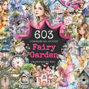 Fairy Garden Watercolor Clipart Bundle - 600+ transparent PNG, Enchanted garden graphics, Magical fairy png, Commercial use,Digital downloadv