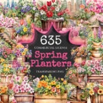 Spring Planters Watercolor Clipart Bundle - 630+ transparent PNG, Spring planter images, Vibrant floral art, Commercial use,Digital download