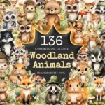 Wild Woodland Watercolor Clipart Bundle - 500+ transparent PNG, Woodland creature graphics, Nature images, Commercial use, Digital download