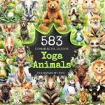 Yoga Animals Watercolor Clipart Bundle - 580+ transparent PNG, Cute meditation animal graphics, Yoga pet art,Commercial use,Digital download