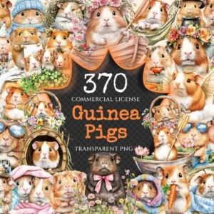 Guinea Pigs Watercolor Clipart Bundle - 365+ transparent PNG, Adorable hamster graphics, Cute pet images, Commercial use, Digital download
