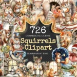 Squirrels Watercolor Clipart Bundle - 721+ transparent PNG, Forest animal graphics, Cheerful squirrel png, Commercial use,Digital download
