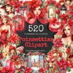 Poinsettias Watercolor Clipart Bundle - 515+ transparent PNG, Festive floral graphics, Poinsettia images, Commercial use, Digital download