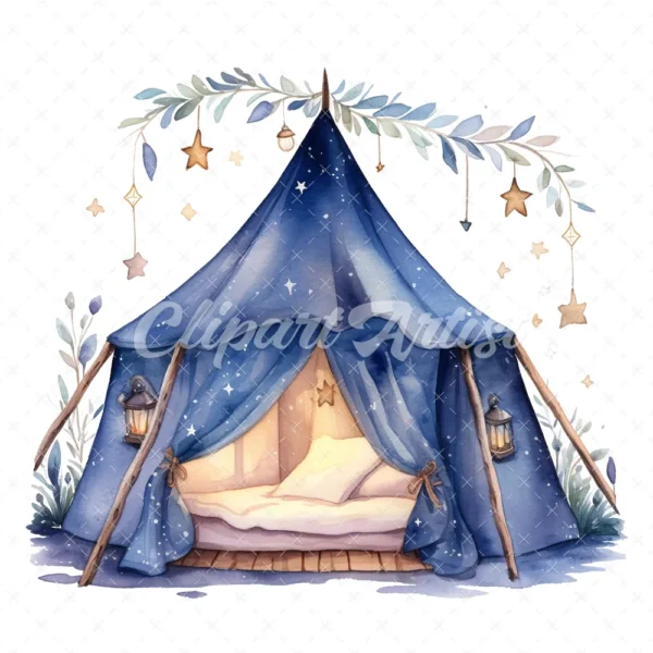 20 High-Quality Night Lighting Tents Clipart - Lighting tents digital watercolor JPG instant download for commercial use - Digital download