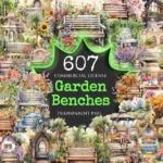 Garden Benches Watercolor Clipart Bundle - 603+ transparent PNG, lovely garden graphics, Rustic outdoor png, Commercial use,Digital download