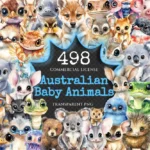 Australian Baby Animals Watercolor Clipart Bundle - 495+ transparent PNG, Aussie wildlife art,Cute creatures,Commercial use,Digital download