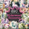 Elderwood Unicorns Watercolor Clipart Bundle - 685+ transparent PNG, Unicorn forest images, Fairytale art, Commercial use, Digital download