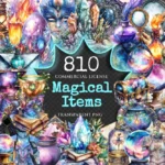 Magical Items Watercolor Clipart Bundle - 805+ transparent PNG, Mystical object graphics, Magical relic art, Commercial use,Digital download