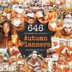 Autumn Planners Watercolor Clipart Bundle - 641+ transparent PNG, Seasonal organizer graphics, Fall planner, Commercial use,Digital download