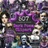 Dark Poem Watercolor Clipart Bundle - 500+ transparent PNG, Edgar allan poe graphics, Dark victorian png, Commercial use, Digital download