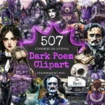 Dark Poem Watercolor Clipart Bundle - 500+ transparent PNG, Edgar allan poe graphics, Dark victorian png, Commercial use, Digital download