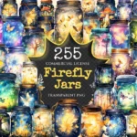 Firefly Jars Watercolor Clipart Bundle - 253+ transparent PNG, Whimsical fairytale graphics, Storybook art, Commercial use, Digital download