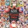 Floral Owls Watercolor Clipart Bundle - 433+ transparent PNG, Floral bird illustrations, Boho owl images, Commercial use, Digital download