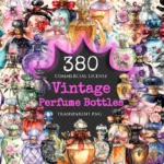 Vintage Perfume Bottles Watercolor Clipart Bundle - 375+ transparent PNG,Classic scent graphics, Scented art,Commercial use,Digital download