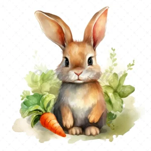 20 High-Quality Rabbit With Carrots Clipart - Rabbits digital watercolor JPG instant download for commercial use - Digital download