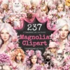 Magnolia Watercolor Clipart Bundle - 234+ transparent PNG, Botanical floral illustrations, Blossom images, Commercial use, Digital download