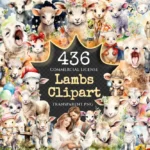 Lambs Watercolor Clipart Bundle - 432+ transparent PNG, Adorable farm illustrations, Cute lamb graphics, Commercial use, Digital download