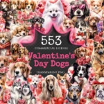 Valentine's Day Dogs Watercolor Clipart Bundle - 550+ transparent PNG, Romantic pet graphics, Love pup art, Commercial use, Digital download