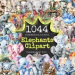 Elephants Watercolor Clipart Bundle - 1040+ transparent PNG, Safari animal graphics, Baby elephant images, Commercial use, Digital download