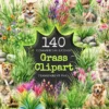 Grass Watercolor Clipart Bundle - 135+ transparent PNG, Botanical grass illustrations, Spring greenery art, Commercial use, Digital download