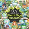 Earth Day Watercolor Clipart Bundle - 503+ transparent PNG, Eco-Friendly graphics, Planet care png images, Commercial use, Digital download