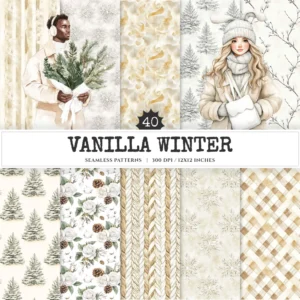 Vanilla Winter Seamless Patterns, Winter cozy JPEG, Cozy cottagecore pattern, Rustic winter repeating pattern, Digital scrapbook paper