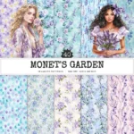 Monet's Garden Seamless Patterns, Romantic floral JPEG, Romantic purple pattern, Cute springtime repeating pattern, Digital scrapbook paper