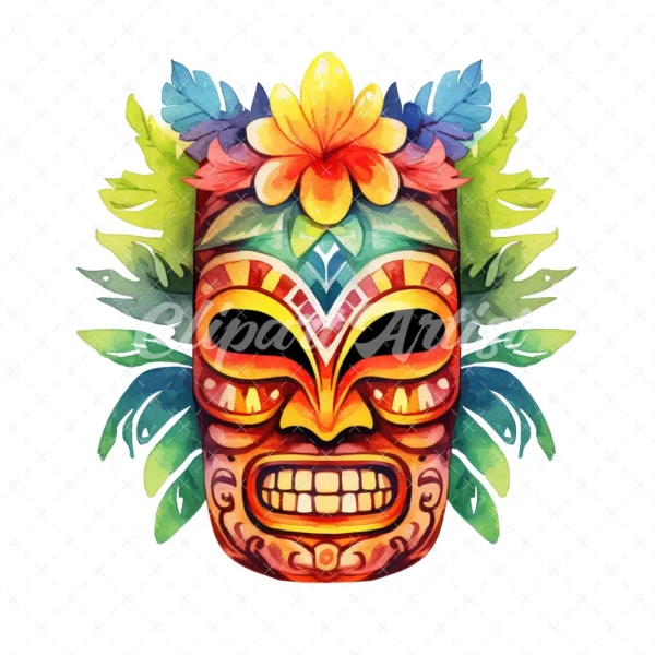 20 High-Quality Tiki Mask Clipart - Tiki mask digital watercolor JPG instant download for commercial use - Digital download