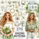 Spring Notions Watercolor Clipart Set - 373+ transparent PNG, Floral season graphics, Springtime png images, Commercial use,Digital download