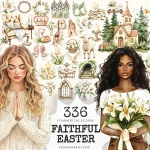 Faithful Easter Watercolor Clipart Set - 330+ transparent PNG, He is risen illustrations, Jesus graphics, Commercial use, Digital download