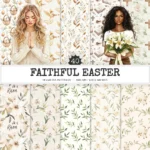 Faithful Easter Seamless Patterns, Jesus cross JPEG, He is risen seamless pattern, Easter lily repeating pattern, Digital scrapbook paper