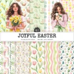 Joyful Easter Seamless Patterns, Springtime JPEG, Floral easter seamless pattern, Easter egg repeating pattern, Digital scrapbook paper