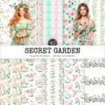 Secret Garden Seamless Patterns, Floral tea party JPEG, Vintage rose pattern, Greenery spring repeating pattern, Digital scrapbook paper