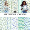 Springtime Planning Seamless Patterns, Cute spring JPEG, Spring reading pattern, Meadow flowers repeating pattern, Digital scrapbook paper