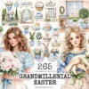 Grandmillenial Easter Watercolor Clipart Set - 260+ transparent PNG, Easter toile graphics, Chinoiserie png, Commercial use,Digital download