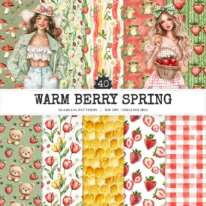 Warm Berry Spring Seamless Patterns, Spring summer JPEG, Spring flowers pattern, Cottage spring repeating pattern, Digital scrapbook paper