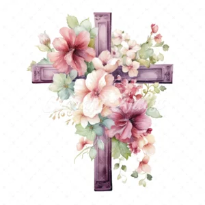 20 High-Quality Floral Cross Clipart - Floral cross digital watercolor JPG instant download for commercial use - Digital download