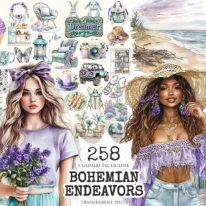 Bohemian Endeavors Watercolor Clipart Set - 255+ transparent PNG, Desert boho graphics, Southwestern png, Commercial use, Digital download