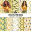 Boho Summer Seamless Patterns, Bohemian beachwear JPEG, Feathers pattern, Tropical, Wildflower repeating pattern, Digital scrapbook paper