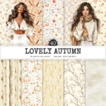 Lovely Autumn Seamless Patterns, Cozy autumn JPEG, Fall leaves pattern, Acorn, Rustic pumpkins repeating pattern, Digital scrapbook paper