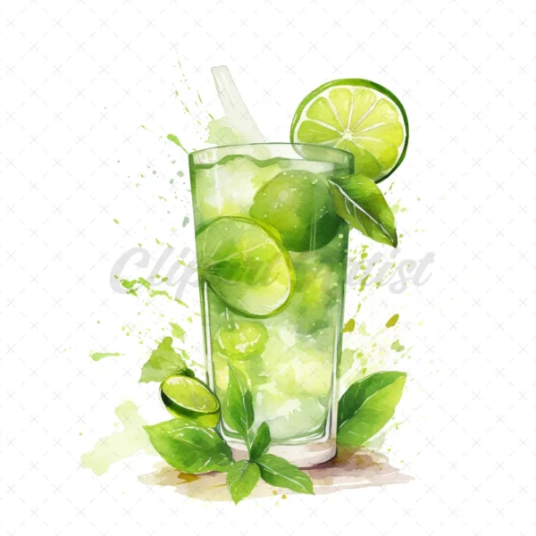 20 High-Quality Lime Cocktail Clipart - Lime cocktail digital watercolor JPG instant download for commercial use - Digital download