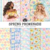 Spring Promenade Seamless Patterns, Spring JPEG, Cherry blossoms pattern, daisies, tulips, Floral repeating pattern, Digital scrapbook paper