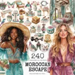 Moroccan Escape Watercolor Clipart Set - 235+ transparent PNG, Summer travels graphics, Moroccan decor art, Commercial use, Digital download