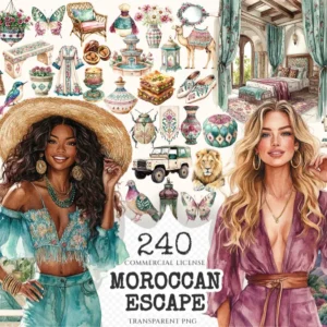 Moroccan Escape Watercolor Clipart Set - 235+ transparent PNG, Summer travels graphics, Moroccan decor art, Commercial use, Digital download