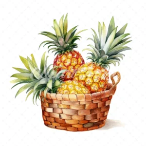 20 High-Quality Pineapple Basket Clipart - Pineapple basket digital watercolor JPG instant download for commercial use - Digital download