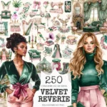 Velvet Reverie Watercolor Clipart Set - 245+ transparent PNG, Vintage fashion graphics, Antique style png, Commercial use, Digital download