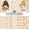 Autumn Planner Seamless Patterns, Cozy autumn JPEG, Maple leaves pattern, Acorns, Plaid, Pumpkins repeating pattern, Digital scrapbook paper